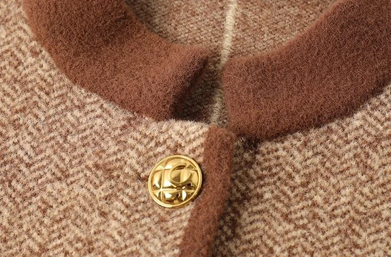 Knitting Wool Blend Coat for Women New In Round Neck Mixtures Jacket Woman Fashion 2025 High Quality Medium Elegant Hot Autumn
