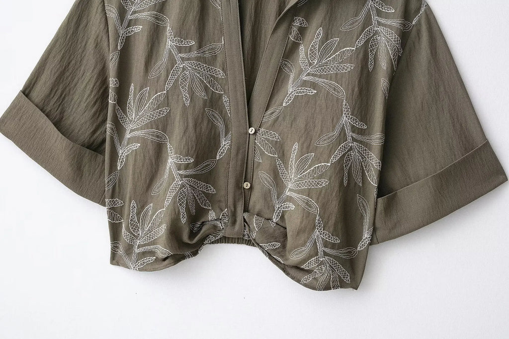 2025 Fashion Elegant Woman Embroidery Short Skirts Sets Women Leisure 2 Piece New Summer Lapel Short Tops +Skirts Two Piece