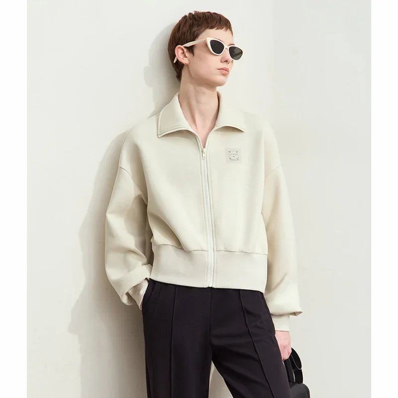 Amii Fall Clothes 2024 Women Casual Zip Up Short Coat Women Sweatshirt Solid Turtleneck Loose Sports Streetwear Jacket 12443222