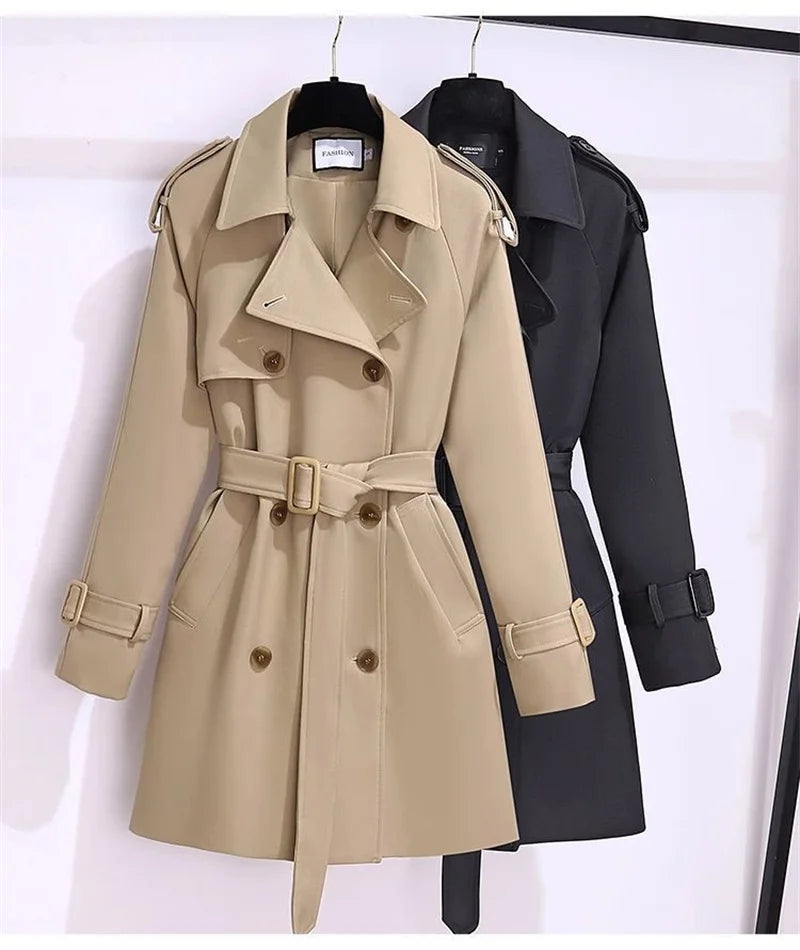 Women's Trench Coat Medium-length Windcheater Double-breasted Sashes Topcoat Streetwear Lady Outerwear Casual Tops Spring Autumn