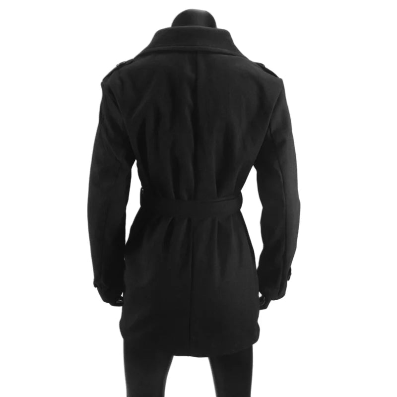 Women's Trench Coat Wool Blends Double Breasted Lining Jacket Belt Shoulder Badge Casual Coats Streetwear Women's Clothing