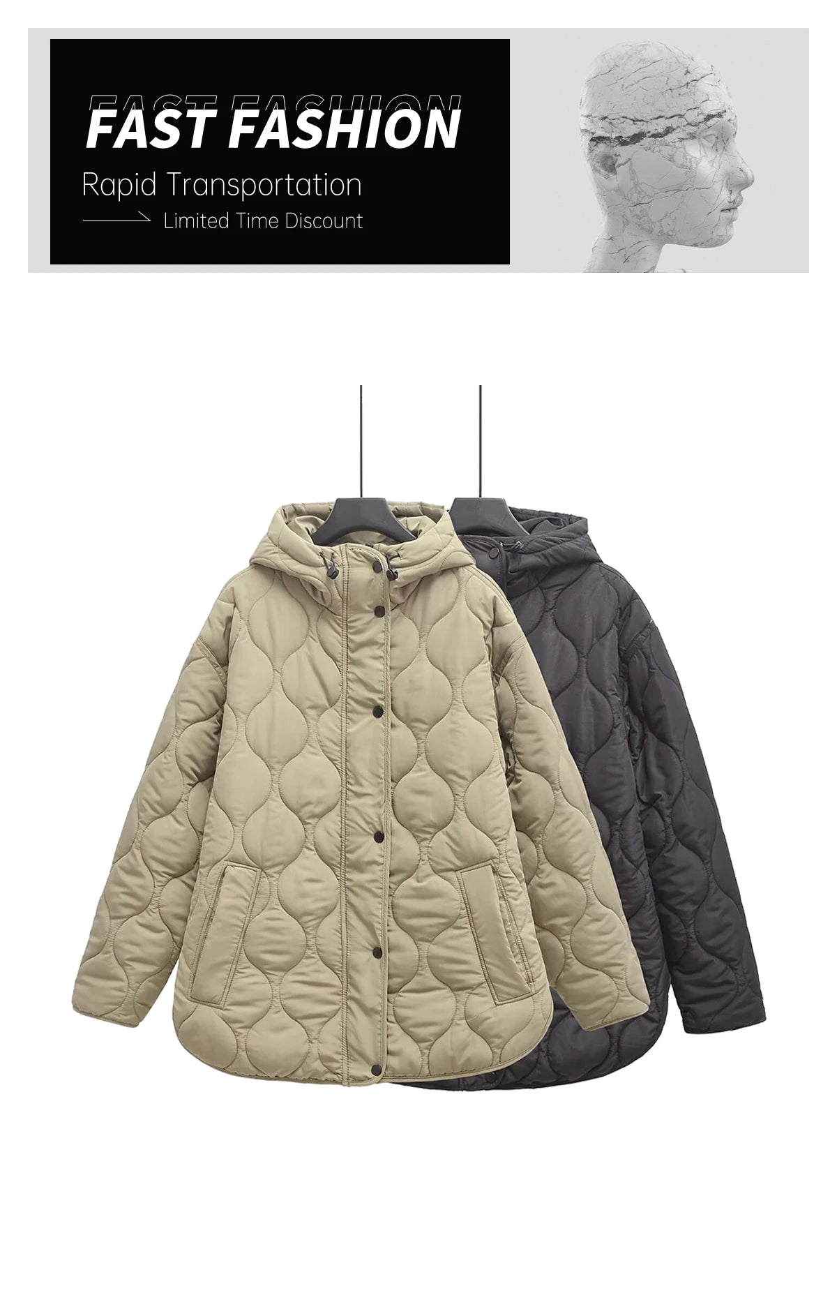 Women's Coat Cotton Robe Long Sleeve Solid Color with Hat and Pocket Autumn New Coat Cotton Robe