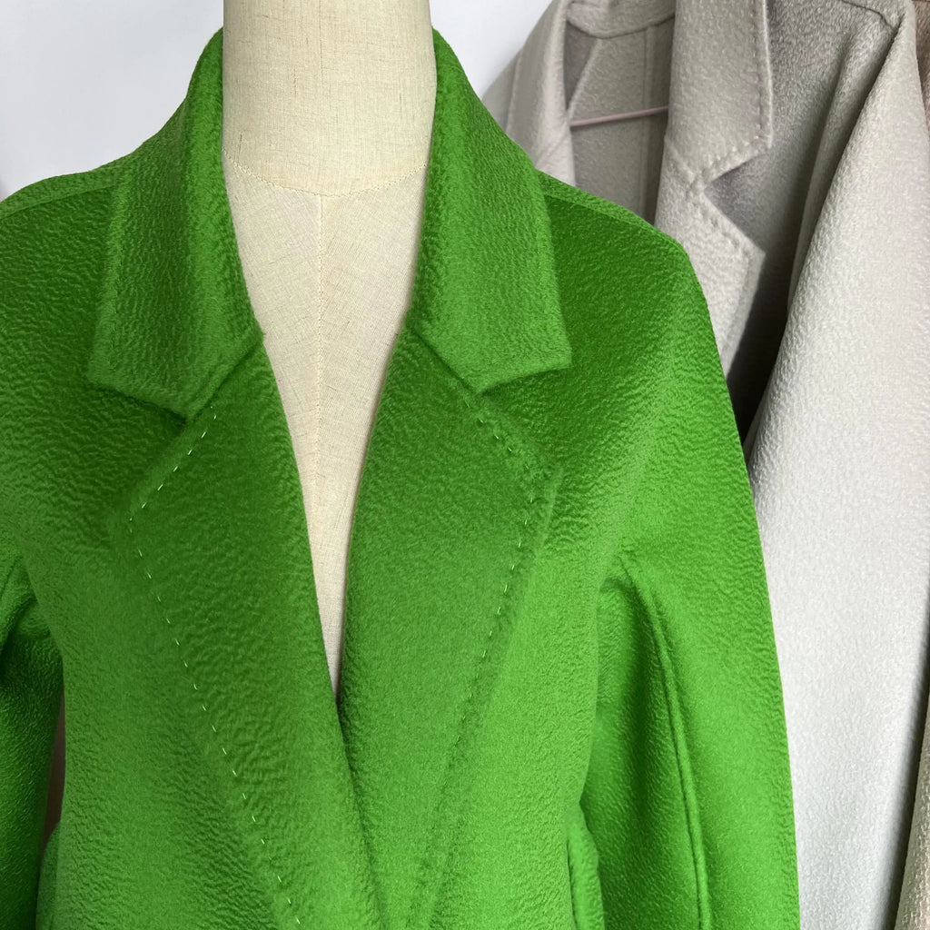 Cashmere Coat Female Winter Mid-Length Corrugated Coat Black Wool Coat Woman Autumn New Casual Fashion Red Beige Lace-Up Coat