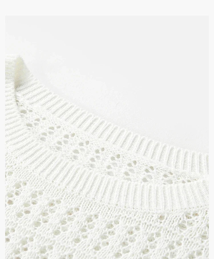 ITOOLIN Summer Women Long Sleeve Loose Casual Top Hollow Out Sexy Knit Shirt Beach Solid Y2k Pullovers Streetwear T-shirt 2024