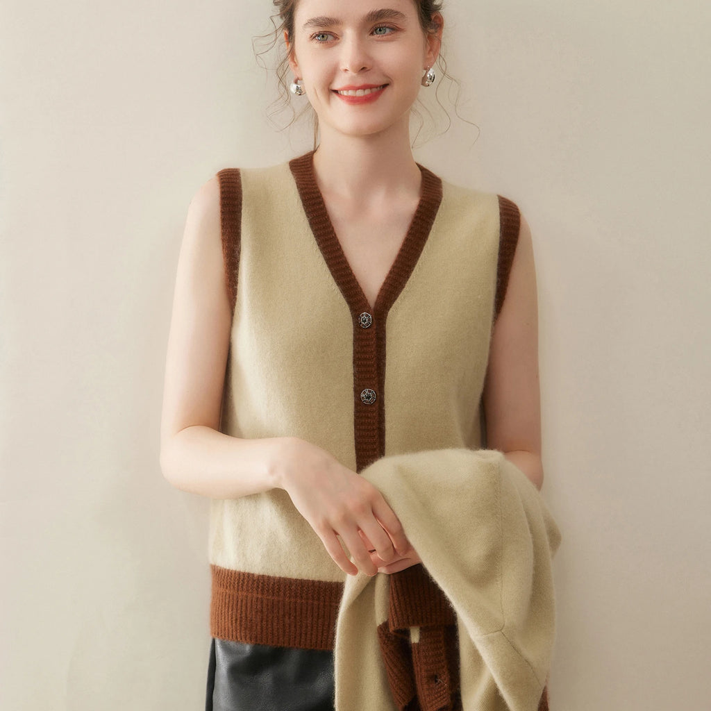 Women Cashmere Sweater V-neck  Cardigan and Vest Set Spring Autumn Winter 100% Cashmere Knitwear Long Sleeve Top Waistcoat Suit