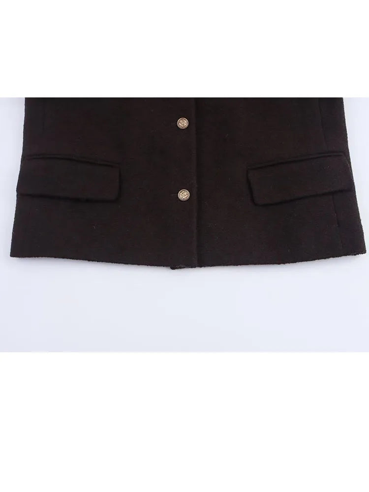 HH Women's Autumn Fashion Tweed Jacket Round Neck Short Woolen Jacket Female Commuter Versatile Fragrant Breeze Casual Coat