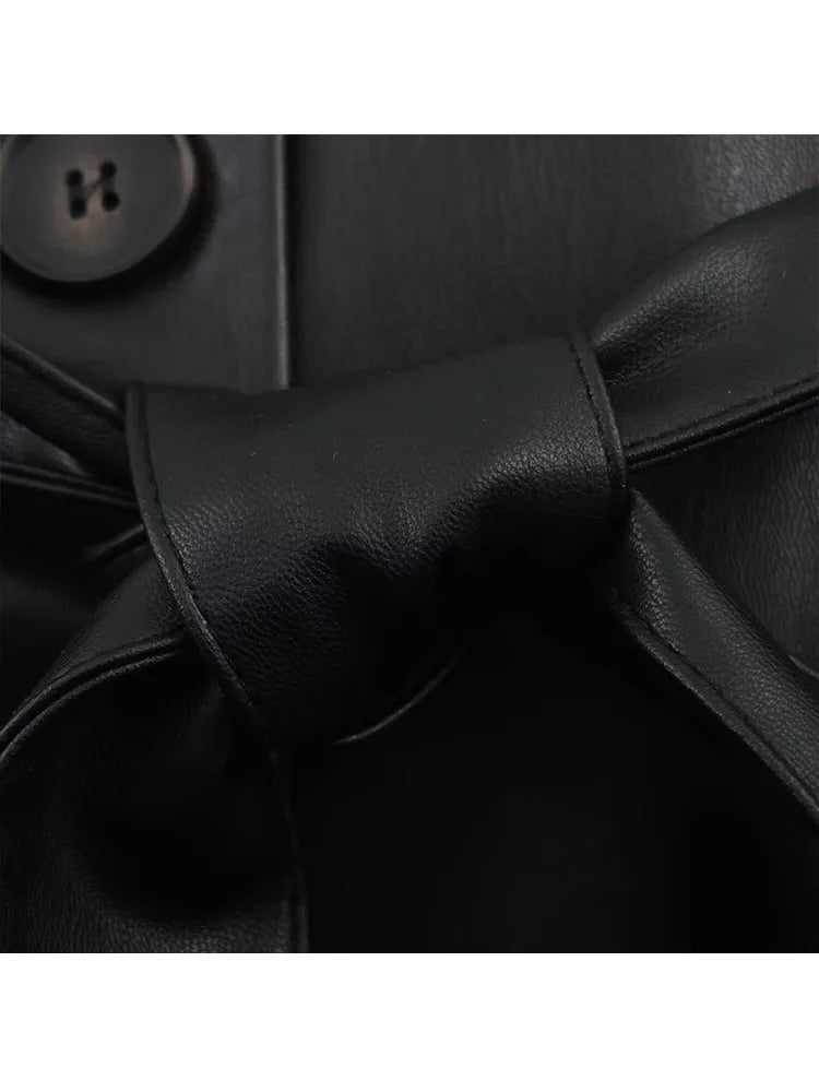 HH Women's Winter Fashion Long Sleeves Coats Black Fur Turn-Down Collar Lace-Up Decoration Single Breasted Female Warm Jackets