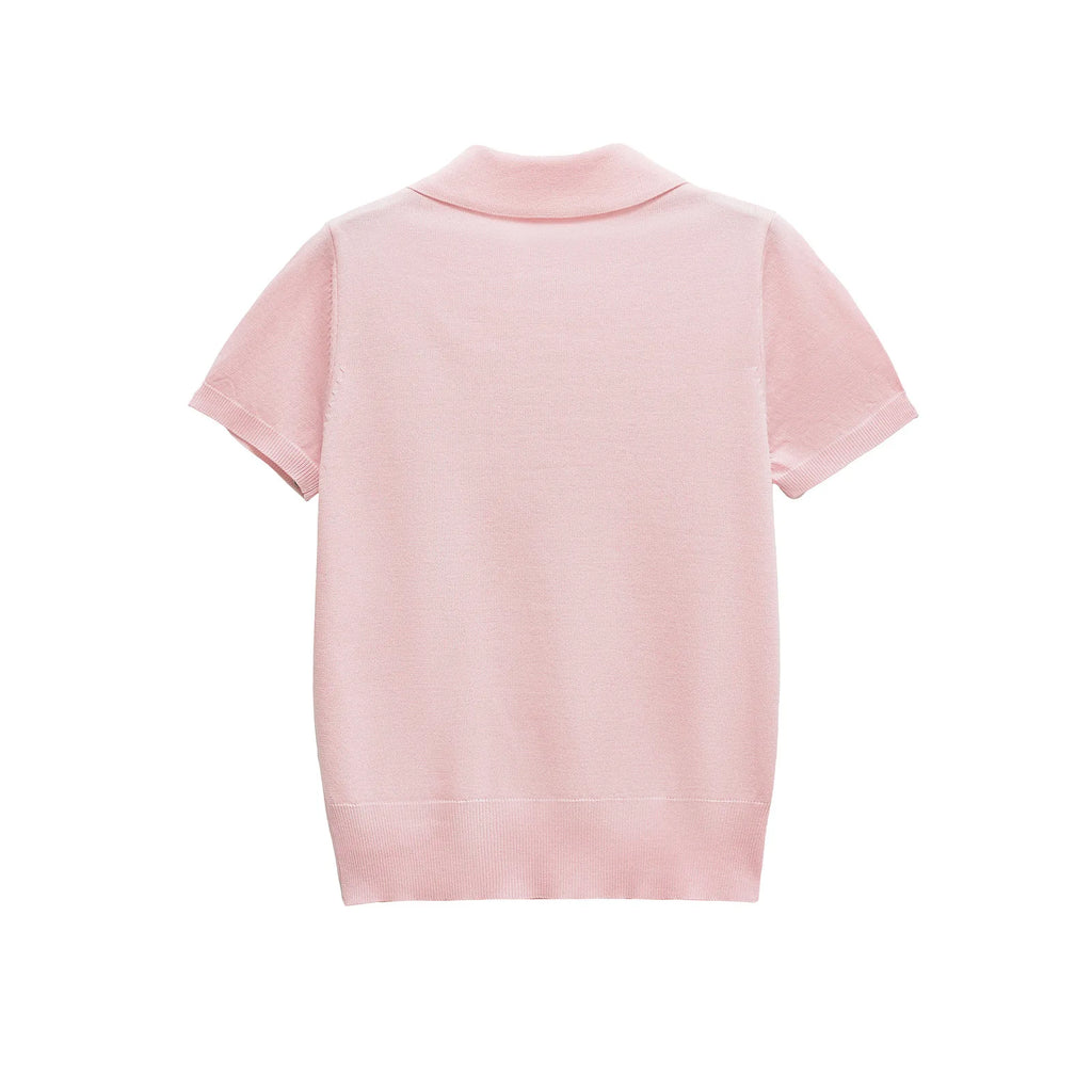 Women's Knitted Cropped Shirt Lapel Single-breasted Pocket Solid Color Elastic Hem Blouse Spring Summer New Female Chic Top