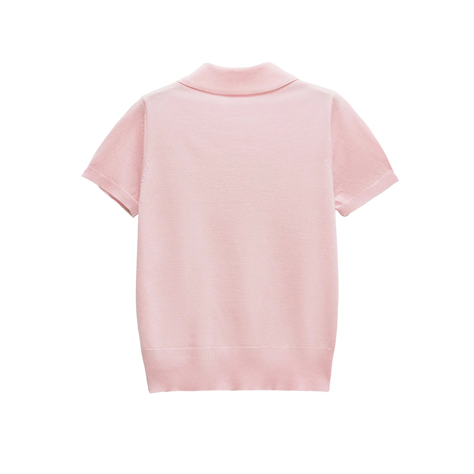 Women's Knitted Cropped Shirt Lapel Single-breasted Pocket Solid Color Elastic Hem Blouse Spring Summer New Female Chic Top