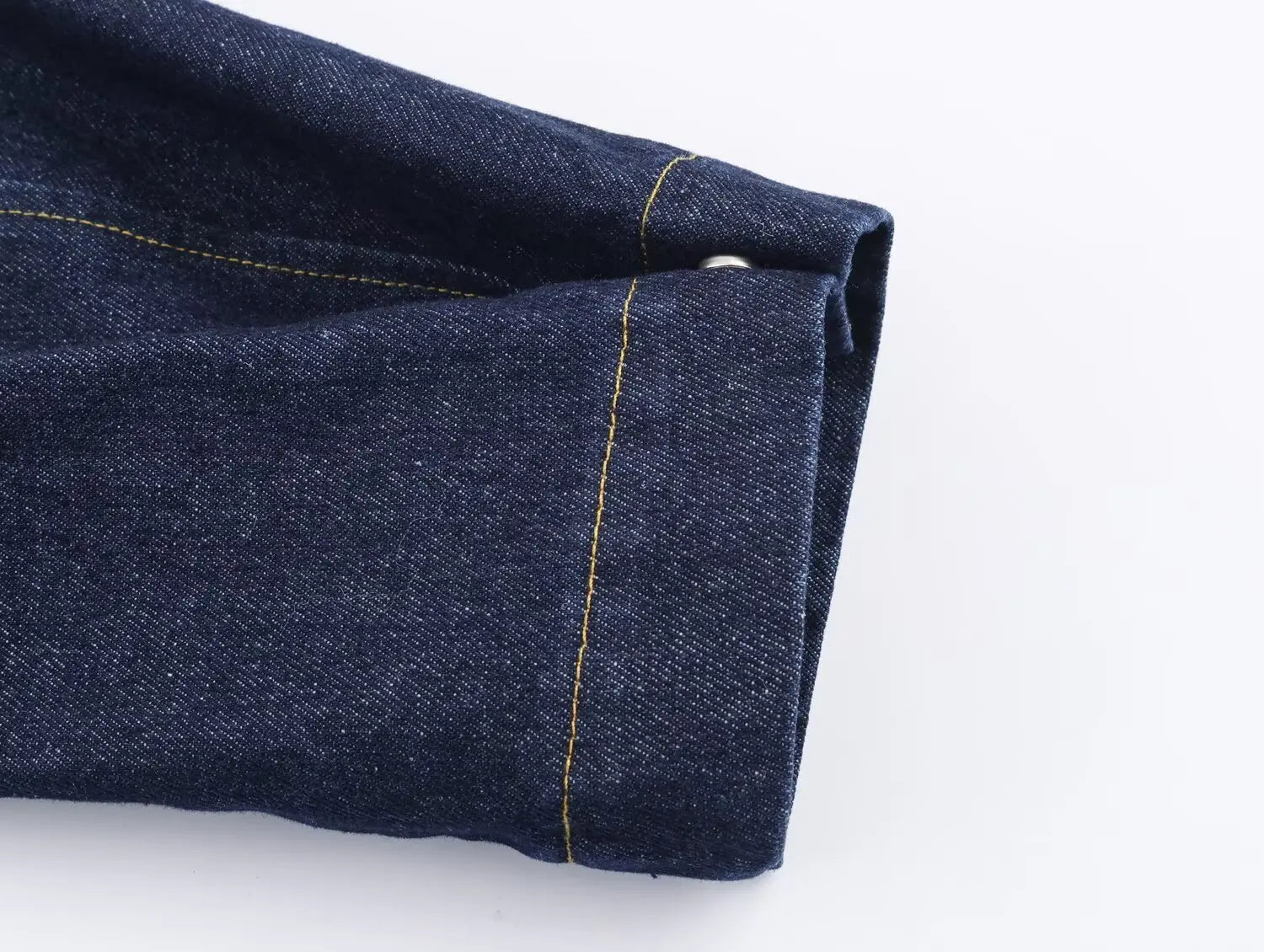 2025 New Women's Fashion Cinched Waist Denim Short Trench Coat Navy Blue Stand Collar Long Sleeve Elegant Ladies' Fashion Appare