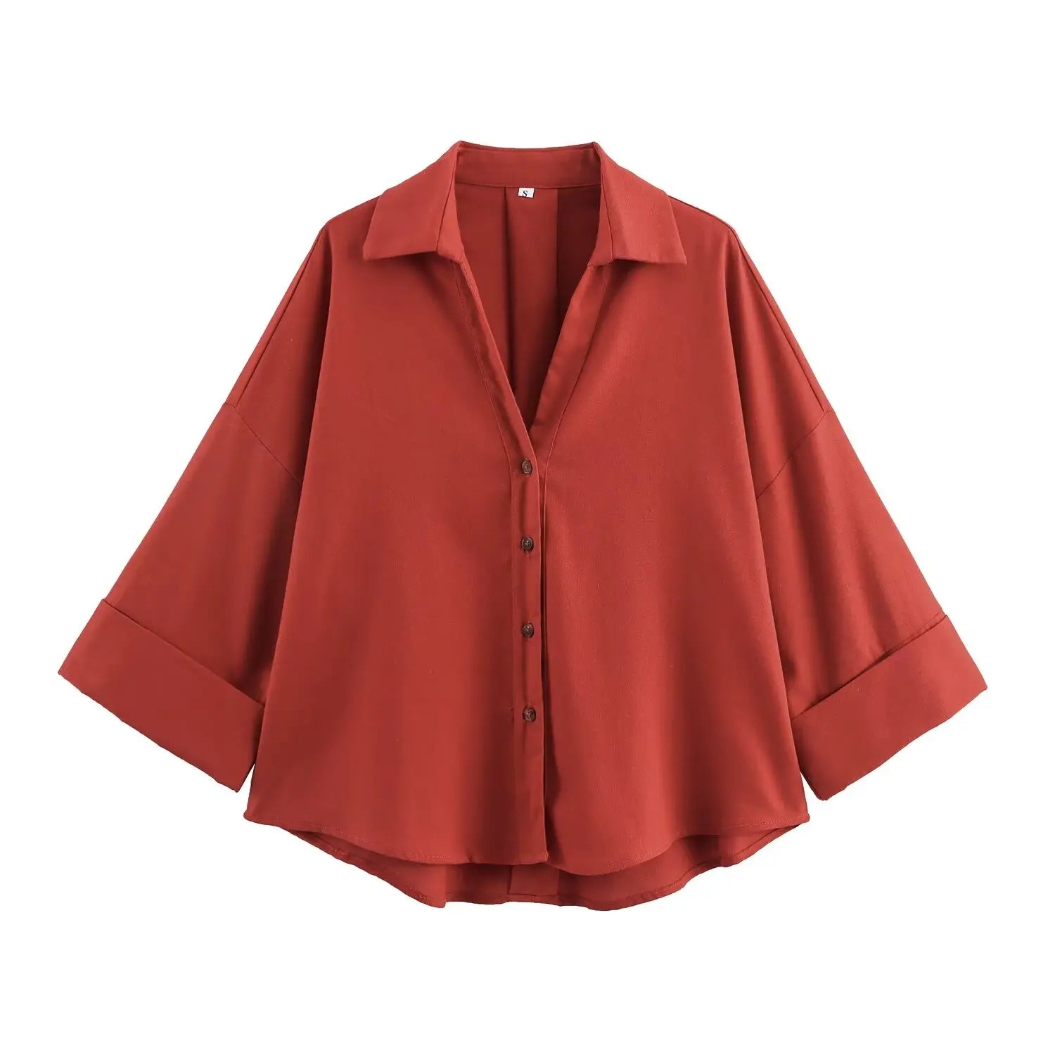 Women Fall Casual Loose Shirt Lapel Buttons Wide Sleeve Shirt 2025 New Spring Autumn Minimalist Holiday Versatile Shirt