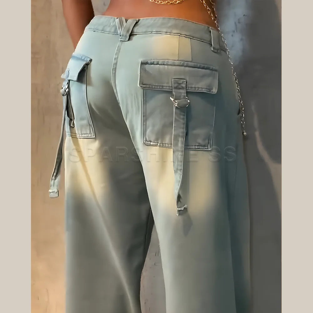 Jeans for Women Straight Pants Vintage Denims Washed Mid Waist Loose Fit Wide Leg Denim Long Pants 2025 Streetwear