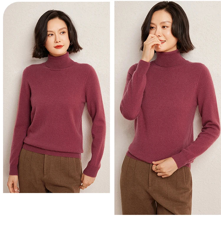 100% Pure Cashmere Sweaters Women' Lapel Knitted Pullover Casual Loose High-End Sweater Autumn New High-Neck Cashmere Base Shirt