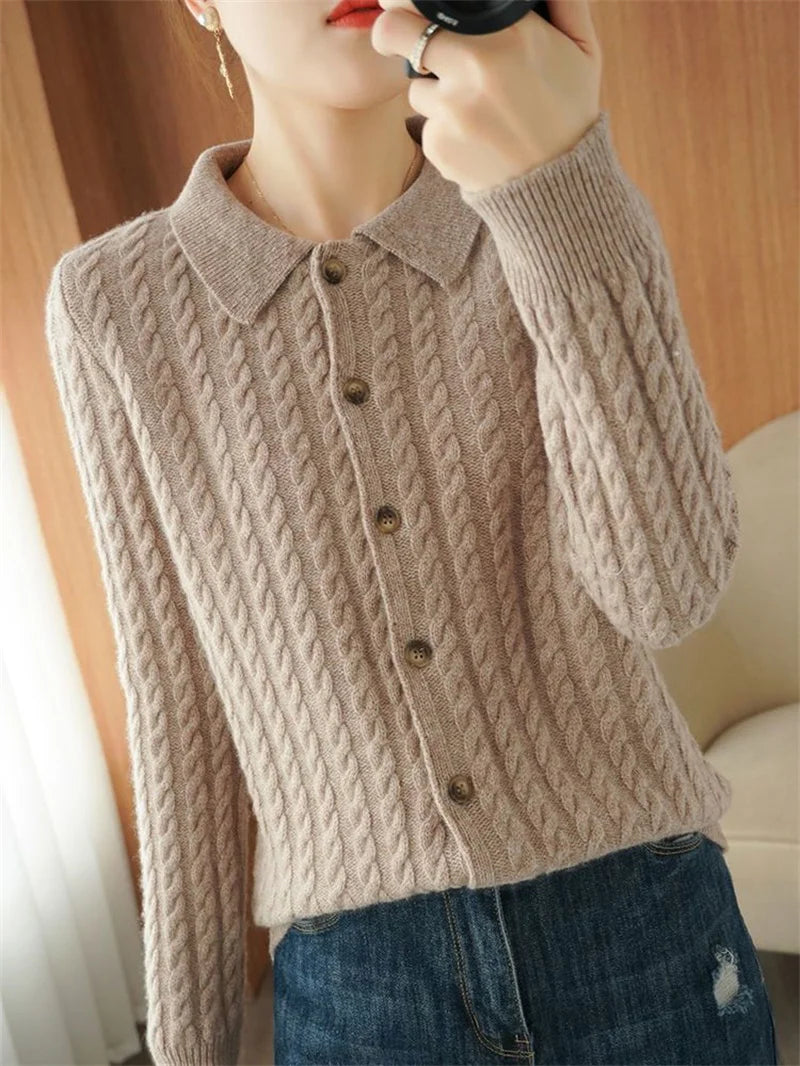 Cashmere Sweater For Women Autumn And Winter New Knitted Cardigan For Women Loose Fitting Woolen Sweater Lapel Jacket Camel XXXL