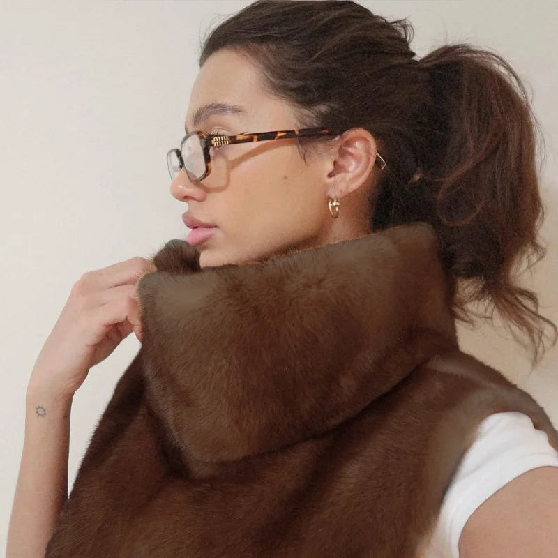 Fashion Medium-length Fur Coat Women Elegant Solid Lapel Hidden Button Loose Coats Lady 2025 Winter New Commute Office Outerwear