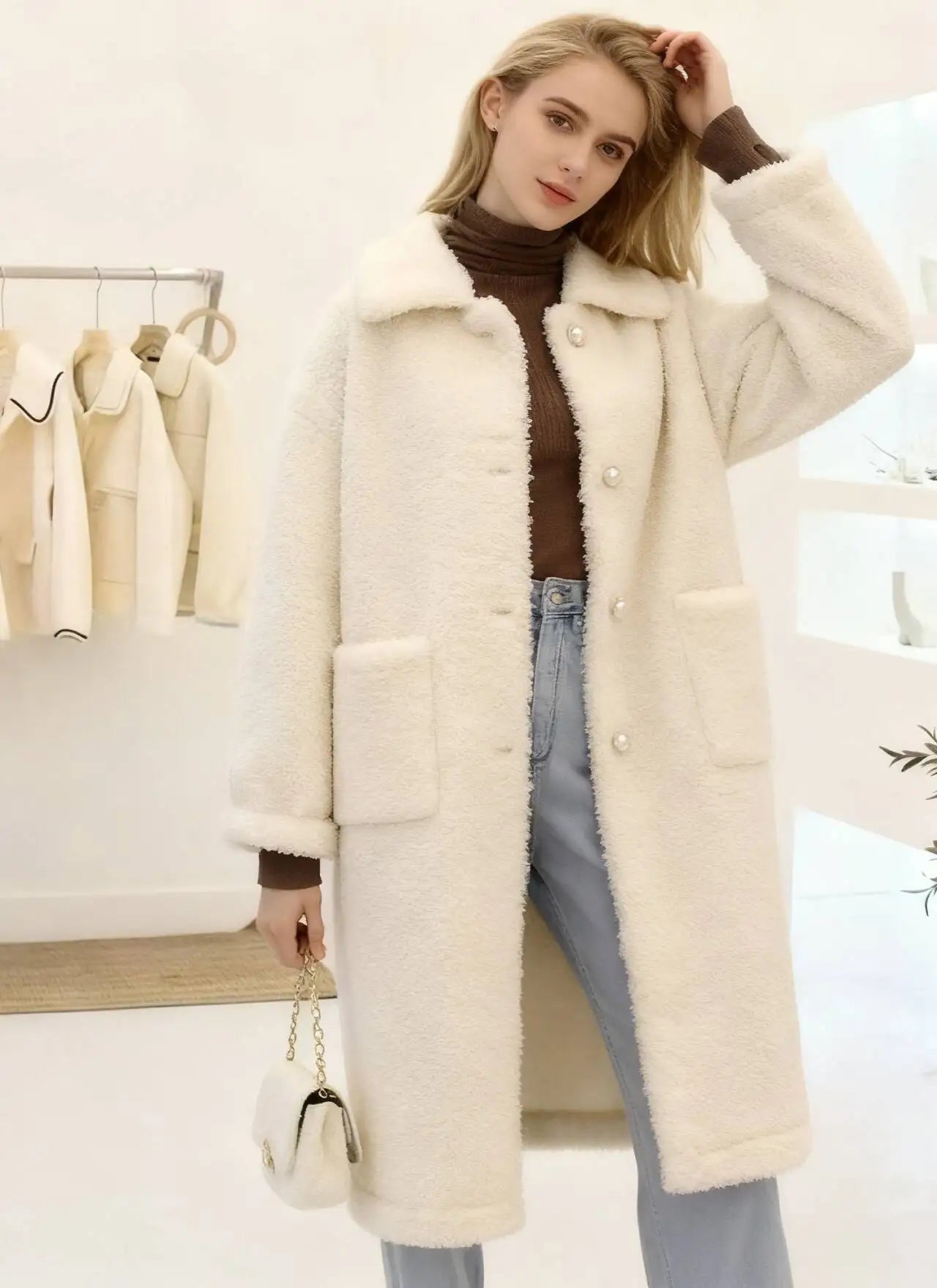 Wool Blend Coats Womens Woolen Coat Lining Fall Corduroy Jacquard Stand-Up Collar Chic French Style Conference Cleanfit Tasteful