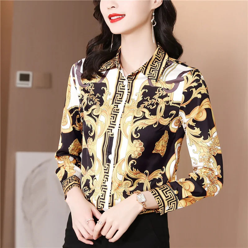 Fashion France style ladies shirts New elegant Women Blouses Fashion printed Long Sleeve Button-Down Tops blusa mujer