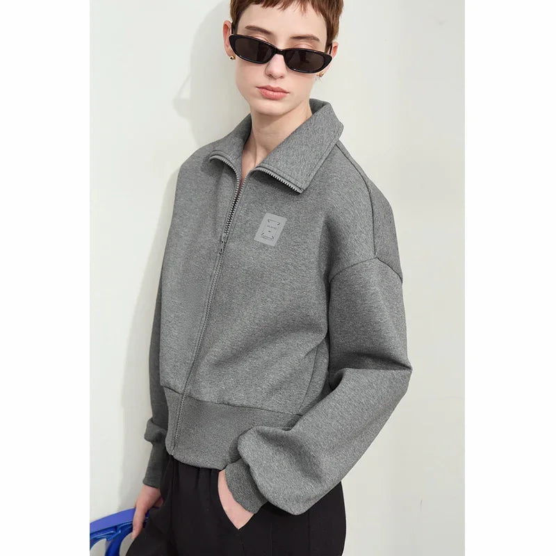 Amii Fall Clothes 2024 Women Casual Zip Up Short Coat Women Sweatshirt Solid Turtleneck Loose Sports Streetwear Jacket 12443222