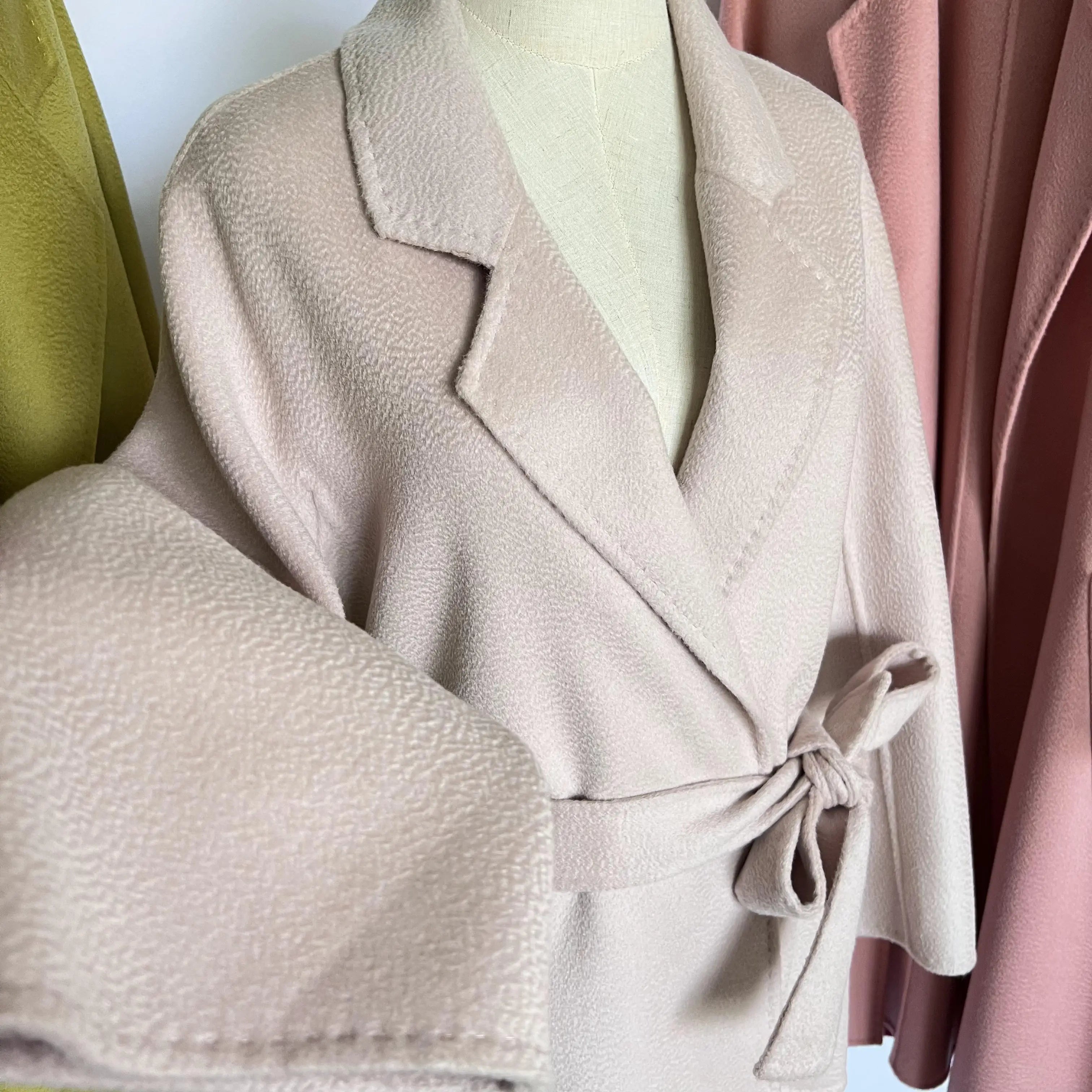 Cashmere Coat Female Winter Mid-Length Corrugated Coat Black Wool Coat Woman Autumn New Casual Fashion Red Beige Lace-Up Coat