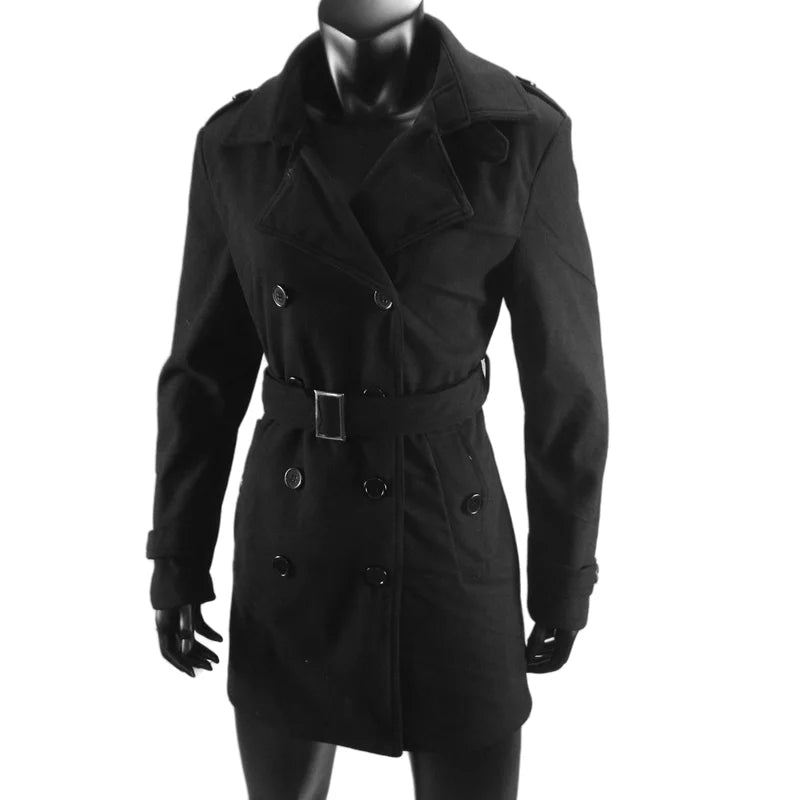 Women's Trench Coat Wool Blends Double Breasted Lining Jacket Belt Shoulder Badge Casual Coats Streetwear Women's Clothing