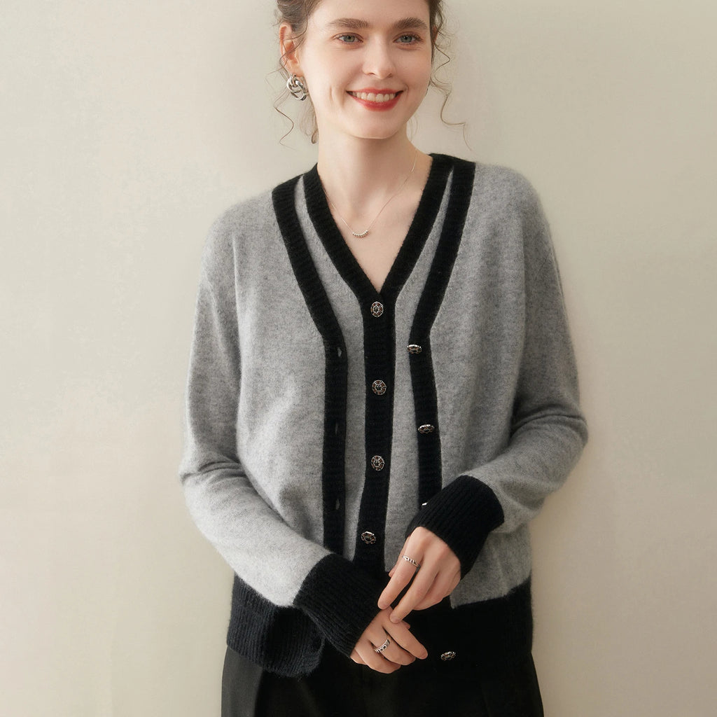 Women Cashmere Sweater V-neck  Cardigan and Vest Set Spring Autumn Winter 100% Cashmere Knitwear Long Sleeve Top Waistcoat Suit