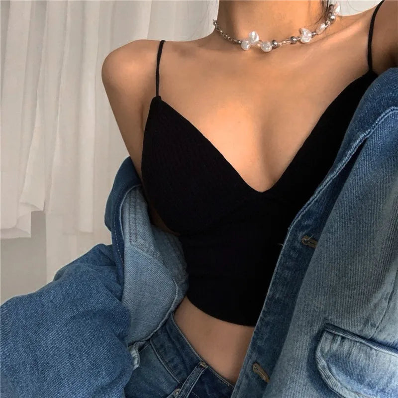 Women Tops Sexy Solid Crop Top Women Tank Tops Sleeveless Slim Camis With Bra Basic Underwear Padded Bra Tops Women Sports Bra