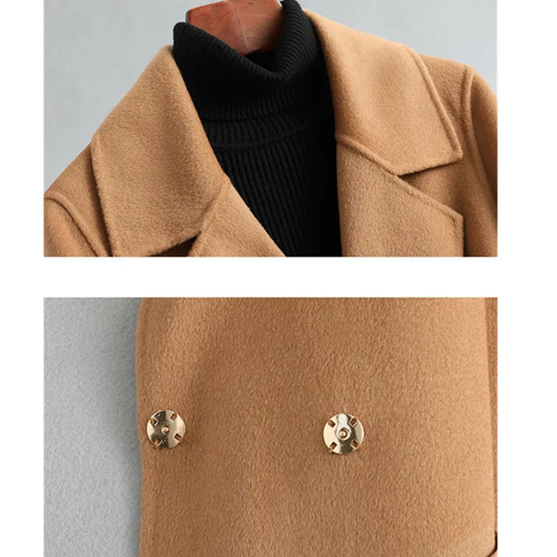 2025 Autumn/Winter New Double sided Cashmere Coat for Women's Fashion Medium to Long Knee length Slim High end Woolen Coats