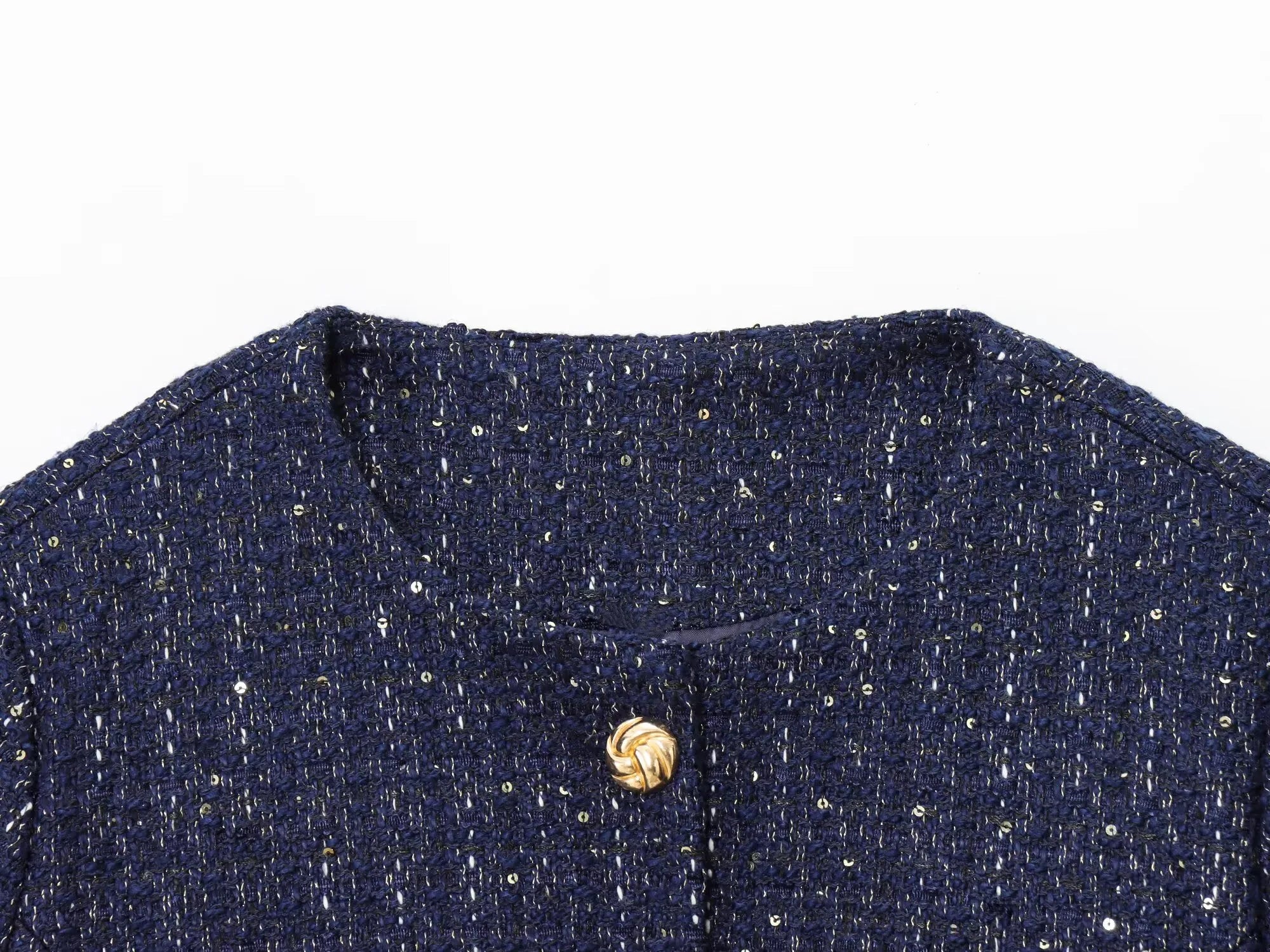 2025 Autumn New Women's Fashion Chic with Belt, Gold Button Decoration Round Neck Short Sleeve Blended Coat