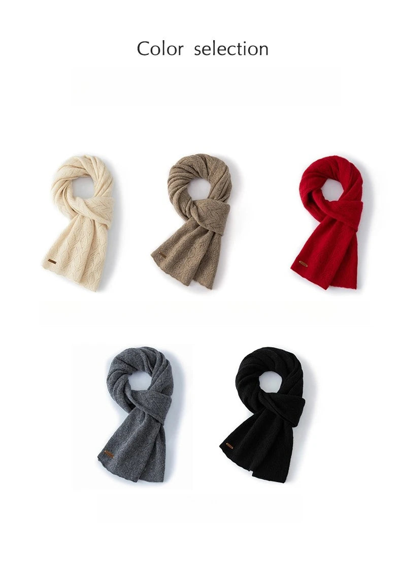 Women 100% Pure Cashmere Knit Scarf Patterned Winter Warm Soft Cozy Fashion Casual Neck Warmer Cold Weather Accessory