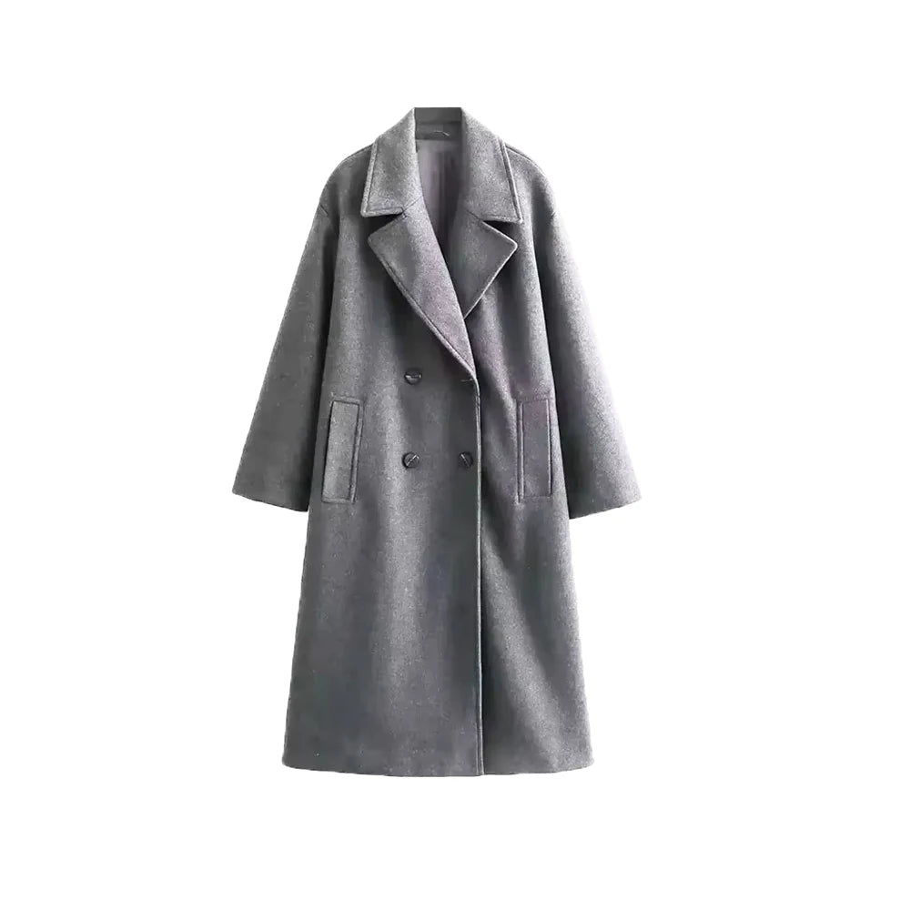 Women's Soft Loose Woolen Coat, Long Sleeve, Welt Pockets, Oversized, Female Outerwear, Chic Overcoat, Fashion