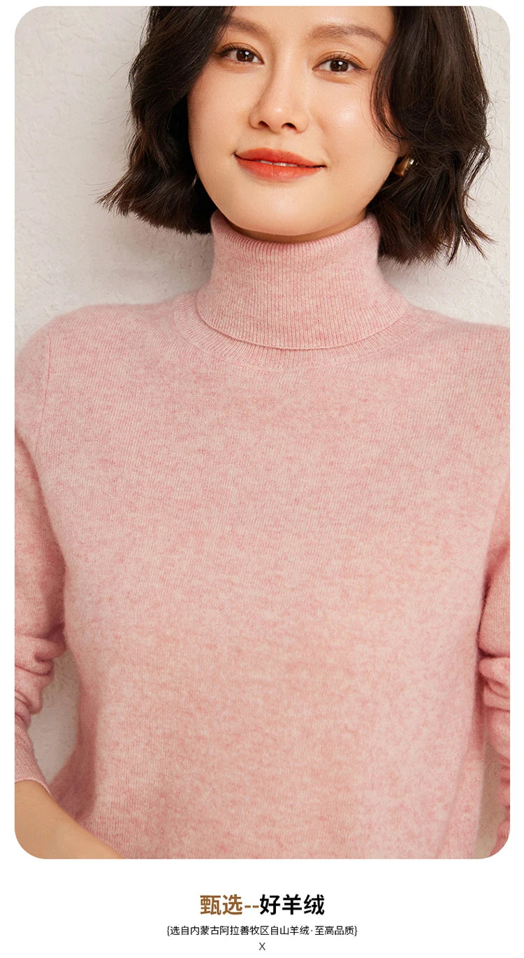 100% Pure Cashmere Sweaters Women' Lapel Knitted Pullover Casual Loose High-End Sweater Autumn New High-Neck Cashmere Base Shirt