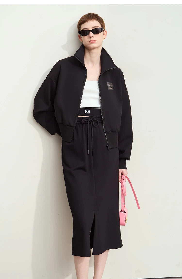 Amii Fall Clothes 2024 Women Casual Zip Up Short Coat Women Sweatshirt Solid Turtleneck Loose Sports Streetwear Jacket 12443222