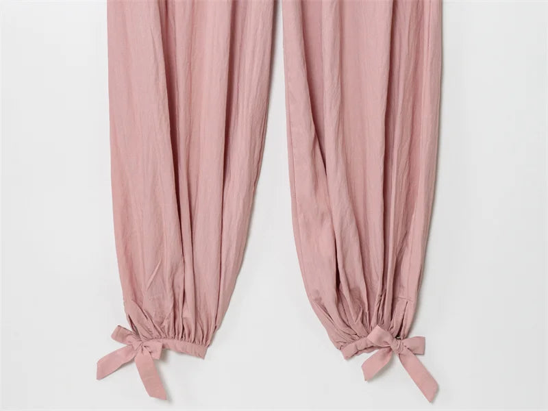 Women's Trousers New for Fall 2025 Pink Loose Pleated Decorative Trousers Casual Fashion Cute and Casual Personality Versatile