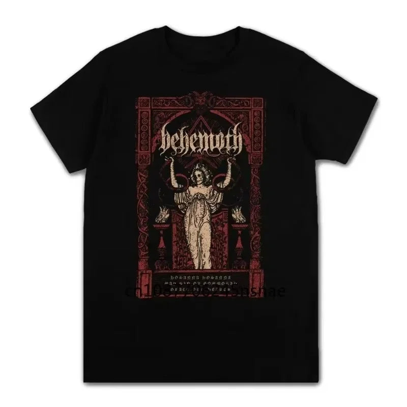 Men Clothing Summer T-shirts Black Metal T Shirt Man Behemoth Printed O Neck Short Sleeve Tees Tops Oversized Streetwear Autumn