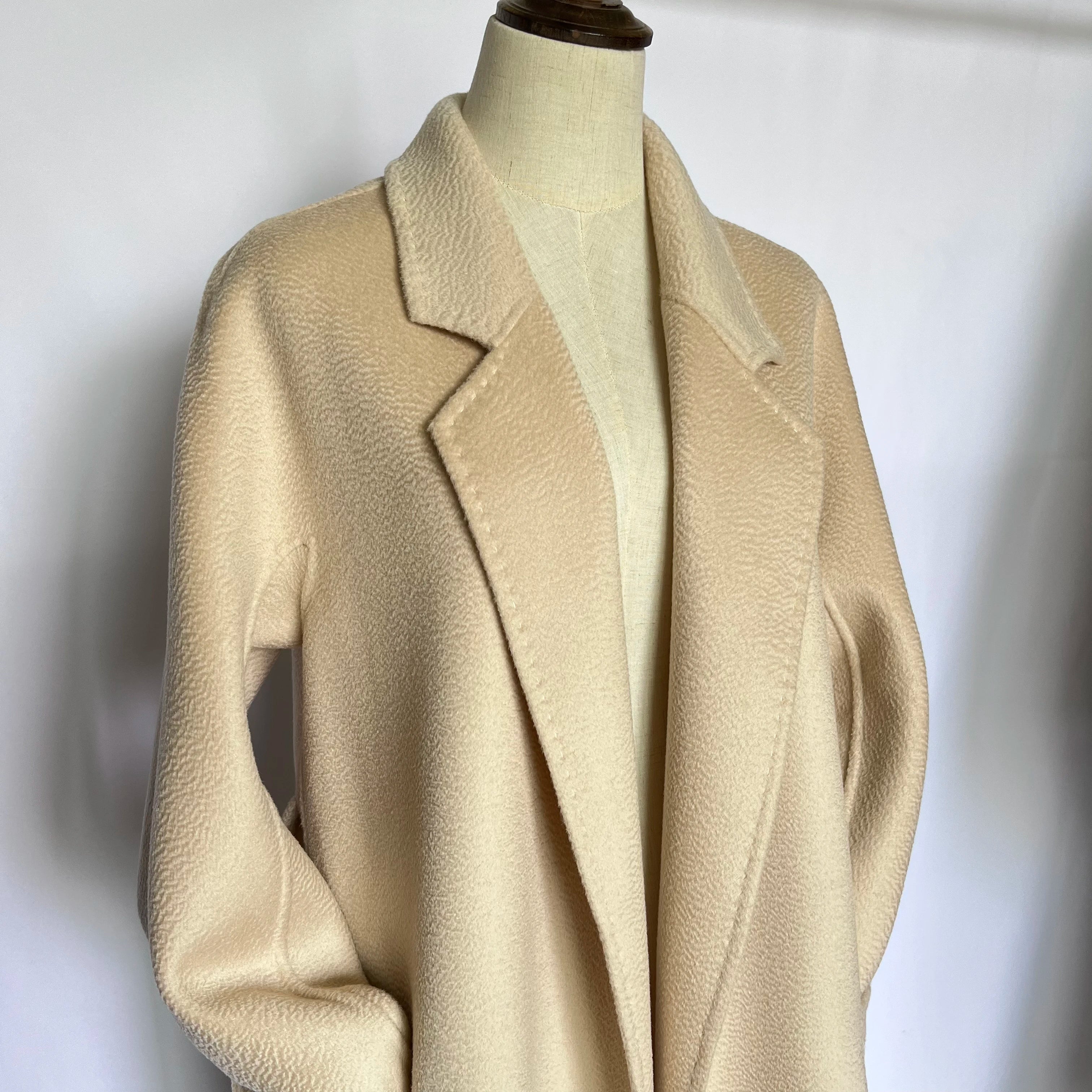 Cashmere Coat Female Winter Mid-Length Corrugated Coat Black Wool Coat Woman Autumn New Casual Fashion Red Beige Lace-Up Coat