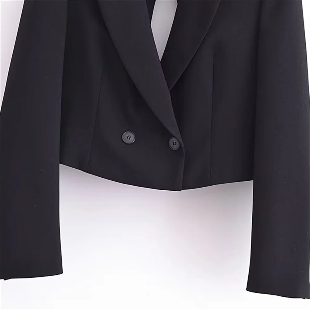 autumn new women's casual long sleeved top with open design, casual suit jacket with pleats and ankle pants set