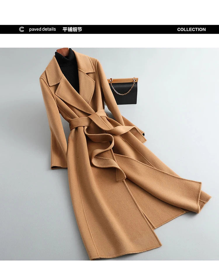 2025 Autumn/Winter New Double sided Cashmere Coat for Women's Fashion Medium to Long Knee length Slim High end Woolen Coats