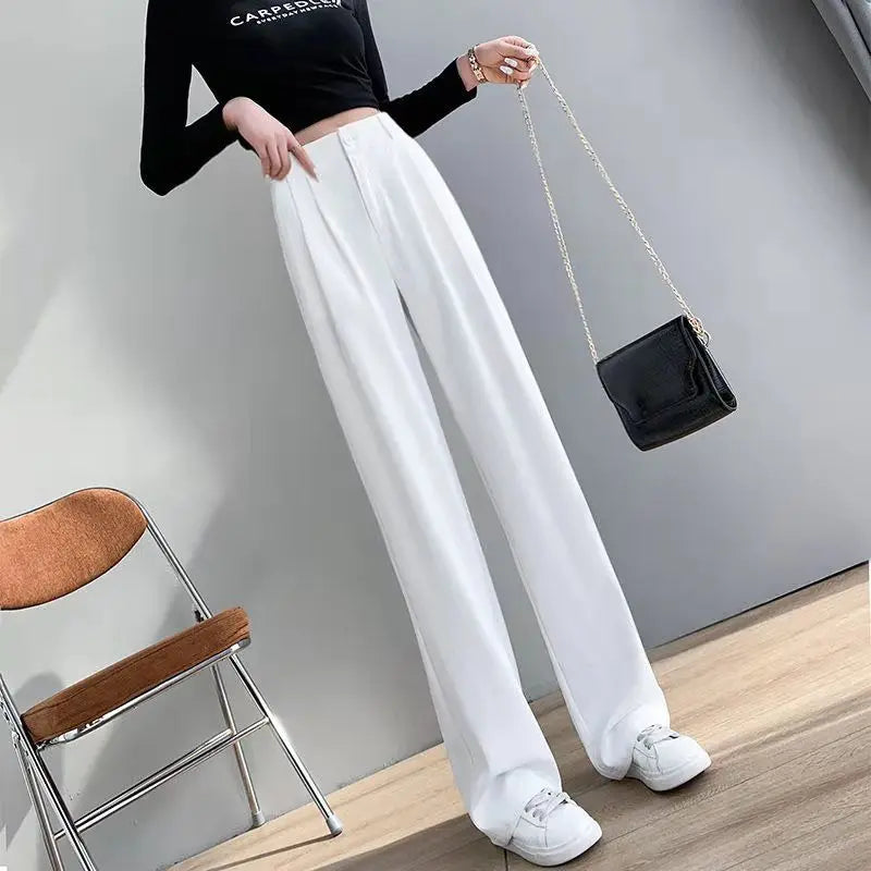 Trousers for Women Summer Women's Suit Pants 2025 White High Waist Fluid Korean Style Wide Leg Palazzo Straight Fashion Casual