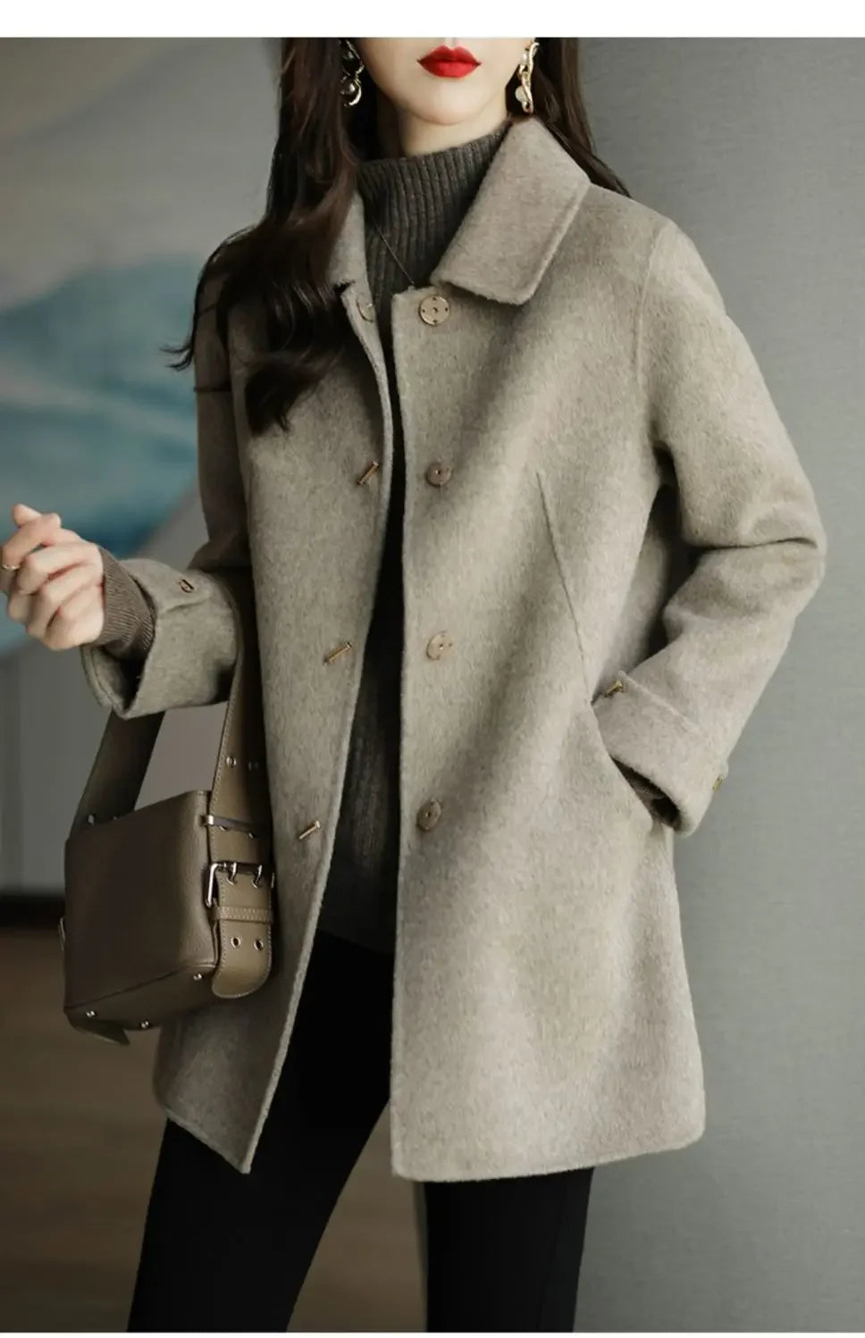 High End Minimalist and Fashionable Woolen Coat for Women in Autumn and Winter New Small French Style Casual Woolen Coat Blends
