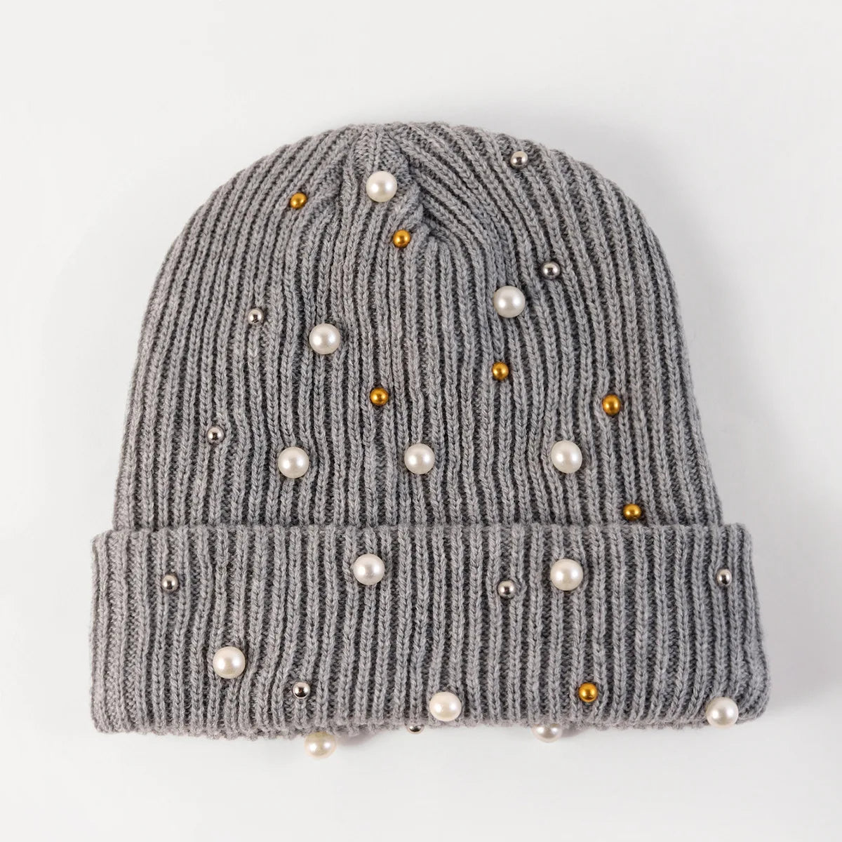New Autumn And Winter Woolen Hat For Women, Fashionable Pearl Embellishment, Winter Warm Knitted Hat