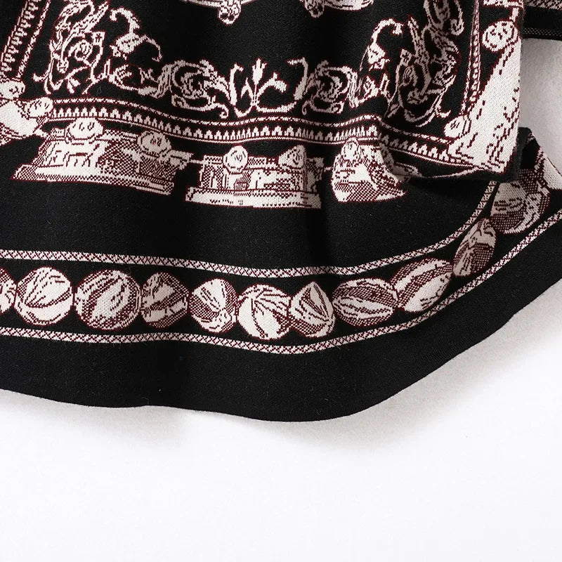 Women's Clothing Fashion Vintage Jacquard Knitted Dresses Autumn Winter Loose O-neck Thick Warm Elegant Dresses