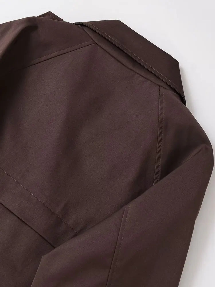 Women's Double-breasted Short Trench Coat Fashion Chic Outerwear with Pockets Long Sleeve Female Top