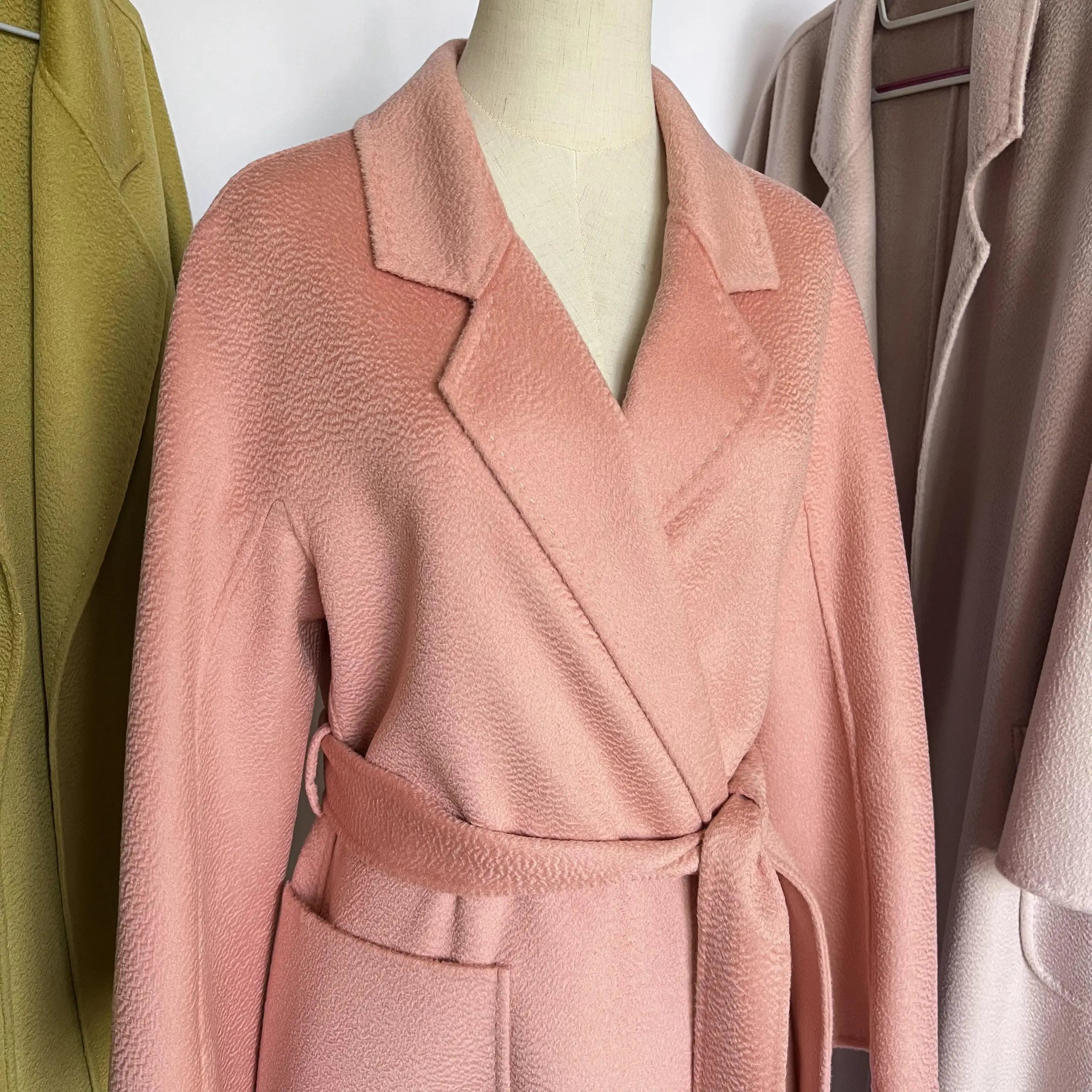 Cashmere Coat Female Winter Mid-Length Corrugated Coat Black Wool Coat Woman Autumn New Casual Fashion Red Beige Lace-Up Coat