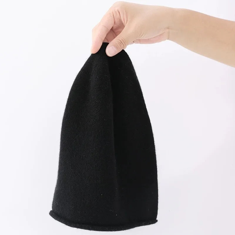 100% pure goat wool hat in winter men and women couples knitted piles of hats to keep warm and versatile