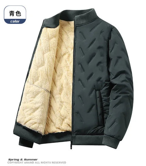 Winter Lambskin Wool Coat for Men and Elderly, Loose Stand-up Collar, Thickened with Padding, Father's Cotton Jacket