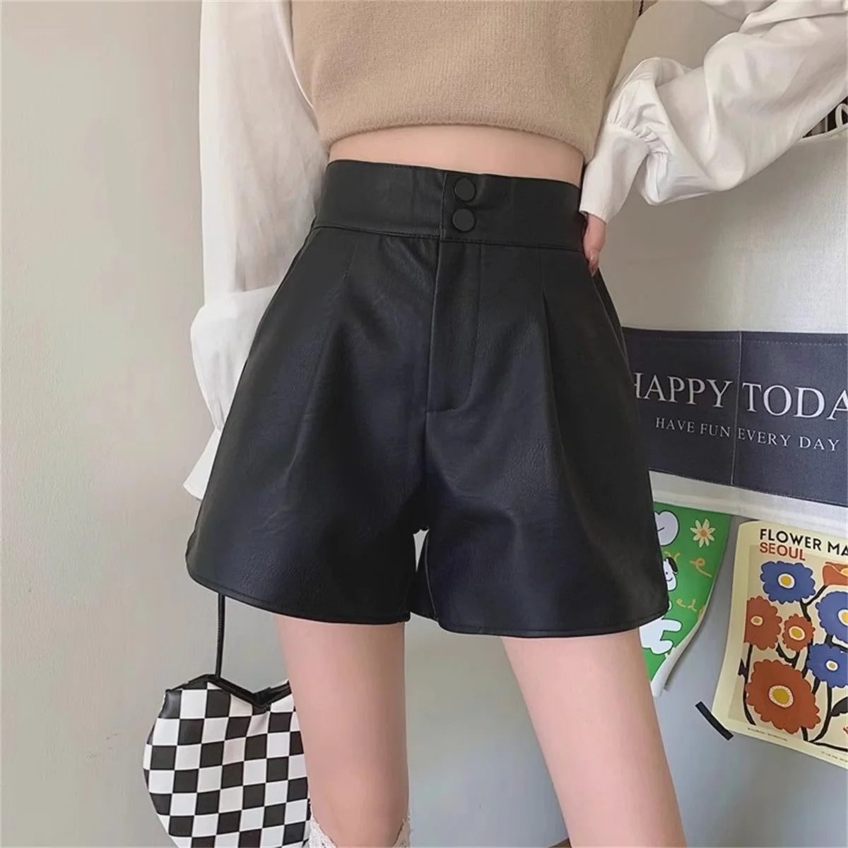 Fashion PU Shorts For Women 2025 Autumn Winter Retro New In Short Pant Solid High Waist Chic Shorts Lady Y2k Casual Street Wear