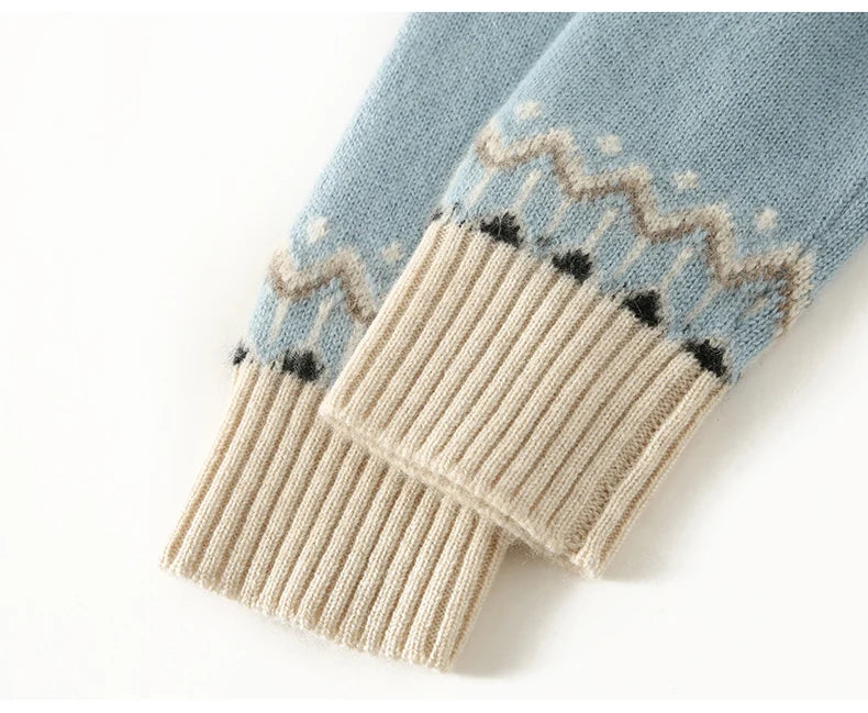 Autumn And Winter New Cashmere Sweater Fashion Women's Retro Round Neck Jacquard Cashmere Knitted Bottoming Shirt With Sweater