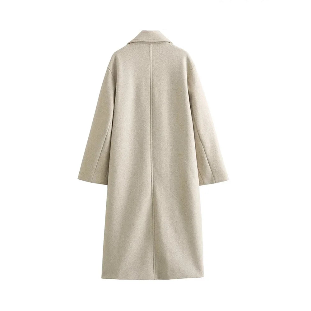 Women's Soft Loose Woolen Coat, Long Sleeve, Welt Pockets, Oversized, Female Outerwear, Chic Overcoat, Fashion