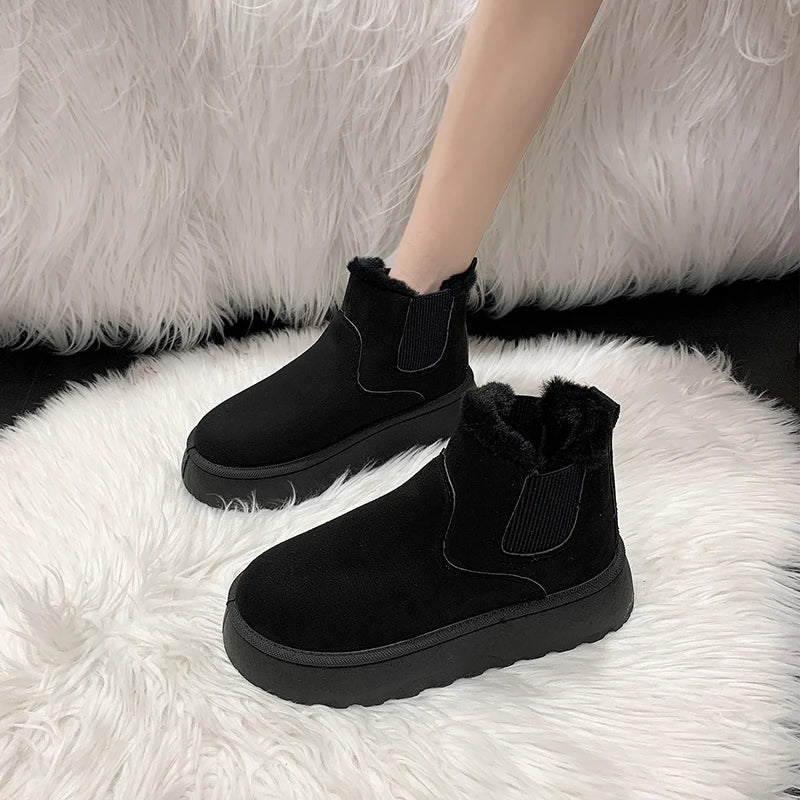 Winter Women Short Plush Warm Snow Boots Casual Shoes New Suede Fur Chelsea Ankle Boots Flats Platform Ladies Shoes Botas Mujer