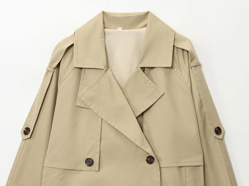 MUJER Short Trench Coat Woman Double Breasted Women's Windbreaker Cropped Demi-season Jacket for Women Outerwears Outdoor Coats